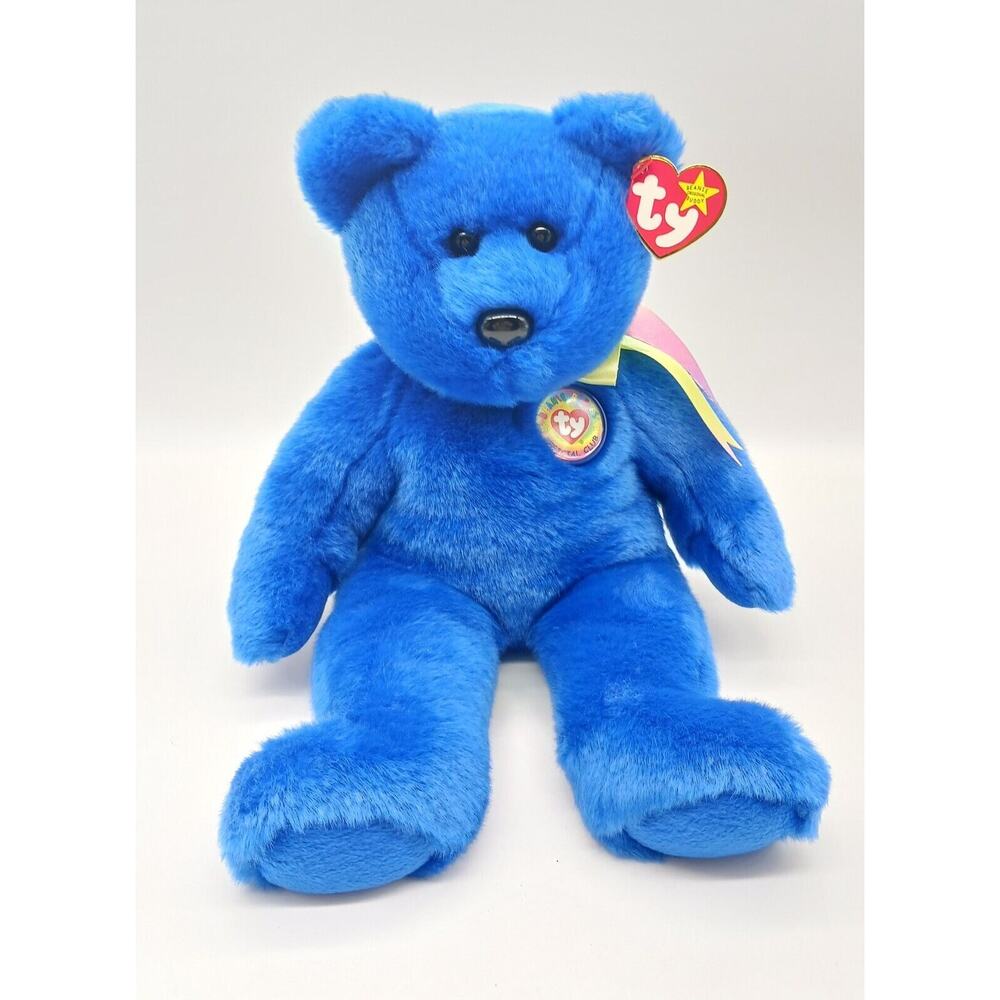 Vtg 1999 TY Beanie Baby Buddy Dark Blue Clubby Plush Bear 13.5" Official Club